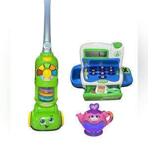 Bundle of 3 Electronic Leapfrog Toys Baby Vacuum Rainbow Teapot Cash Register